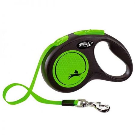 Flexi Neon Reflektörlü Şerit Otomatik Köpek Gezdirme Tasması Small Yeşil 5 Mt