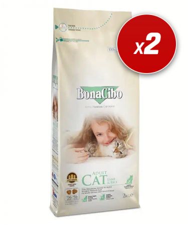 BonaCibo Adult Cat Lamb & Rice Kuzu Etli ve Pirinçli Yetişkin Kedi Maması 4 Kg (2+2)