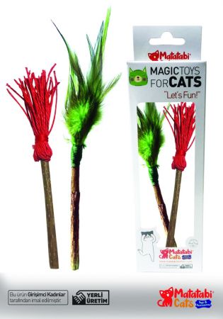 Matatabi Cats Tüylü Çubuk+Süpürge Kedi Oyuncagı 2'Li 18 Cm