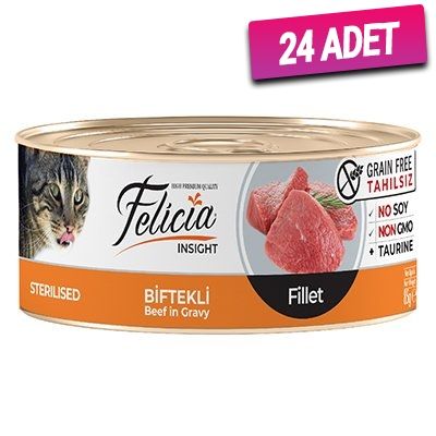 Felicia Tahılsız Biftekli Fileto Kısırlaştırılmış Konserve Kedi Maması 85 Gr - 24 Adet
