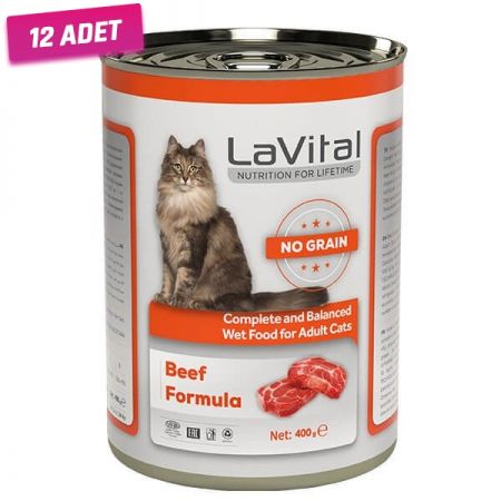 Lavital Adult Tahılsız Biftekli Yetişkin Konserve Kedi Maması 400 Gr - 12 Adet