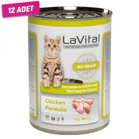 Lavital Kitten Tahılsız Tavuklu Yavru Konserve Kedi Maması 400 Gr - 12 Adet
