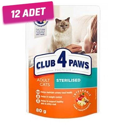 Club4Paws Premium Kısırlaştırılmış Pouch Kedi Konservesi 80 Gr - 12 Adet