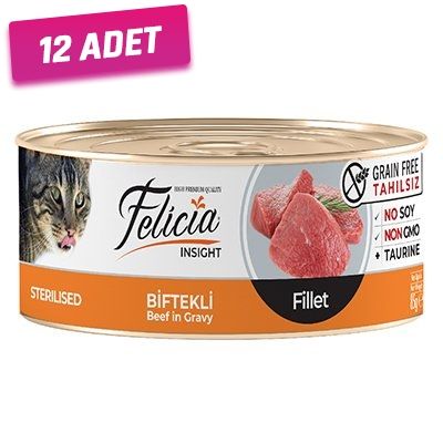 Felicia Tahılsız Biftekli Fileto Kısırlaştırılmış Konserve Kedi Maması 85 Gr - 12 Adet