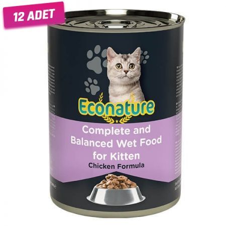 Econature Kitten Tavuklu Yavru Konserve Kedi Maması 400 Gr - 12 Adet