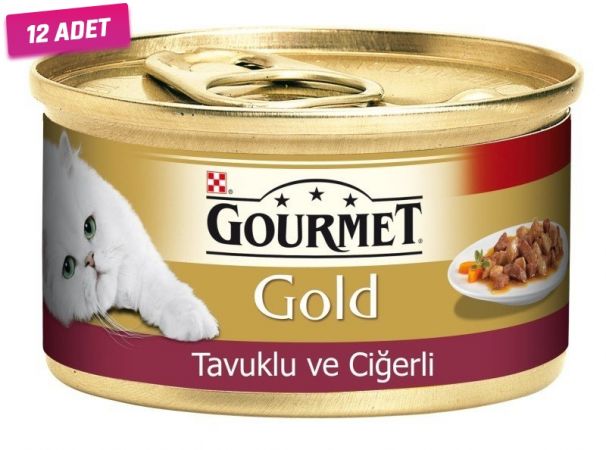 Gourmet Gold Tavuk ve Ciğerli Yetişkin Konserve Kedi Maması 85 Gr - 12 Adet
