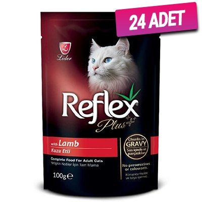 Reflex Plus Kuzulu Sos İçinde Et Parçacıklı Pouch Yetişkin Kedi Konservesi 100 Gr - 24 Adet