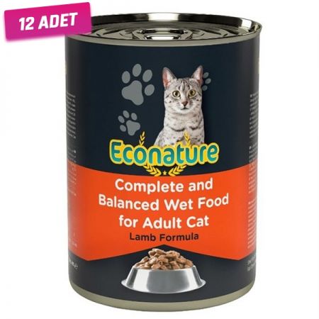 Econature Kuzu Etli Yetişkin Konserve Kedi Maması 400 Gr - 12 Adet