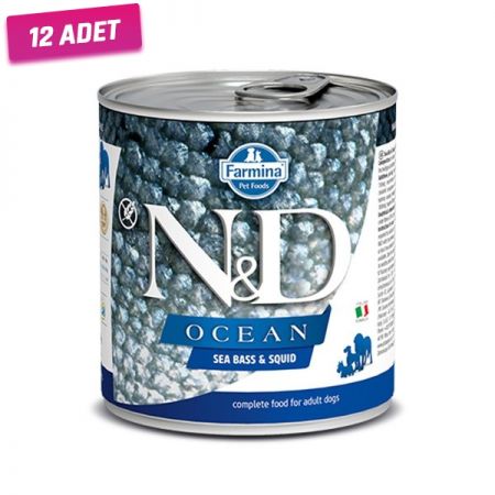 N&D Ocean Levrek ve Mürekkep Balıklı Köpek Konservesi 285 Gr - 12 Adet