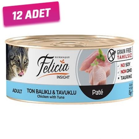 Felicia Tahılsız Ton Balıklı Tavuklu Kıyılmış Yetişkin Konserve Kedi Maması 85 Gr - 12 Adet