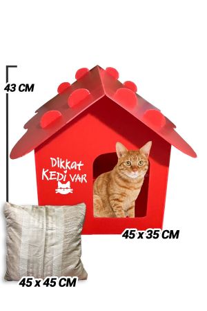 Minderli Plastik Kedi Evi - Su Geçirmez - Dış Mekan Kedi Kulübesi Canlar Için Sıcak Yuva - Dikkat Kedi Var - Kırmızı