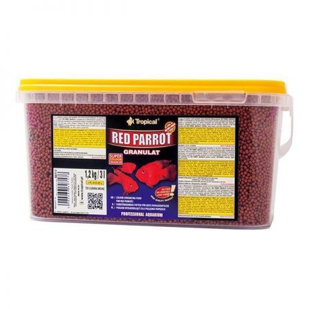 Tropical Red Parrot Granulat Kırmızı Papağan Balıkları için Granül Balık Yemi 3 Lt 1.2 Kg