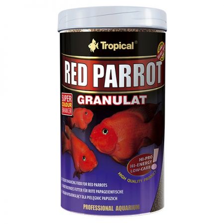 Tropical Red Parrot Granulat Kırmızı Papağan Balıkları için Granül Balık Yemi 1000 Ml 400 Gr