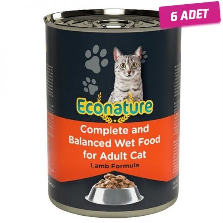 Econature Kuzu Etli Yetişkin Konserve Kedi Maması 400 Gr - 6 Adet