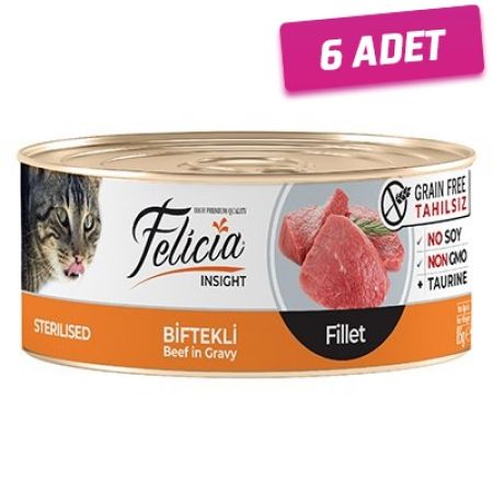 Felicia Tahılsız Biftekli Fileto Kısırlaştırılmış Konserve Kedi Maması 85 Gr - 6 Adet