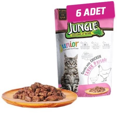 Jungle Tavuklu Pouch Yavru Konserve Kedi Maması 85 Gr - 6 Adet