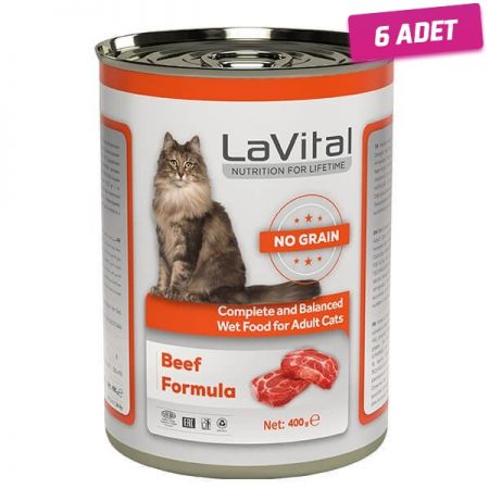 Lavital Adult Tahılsız Biftekli Yetişkin Konserve Kedi Maması 400 Gr - 6 Adet