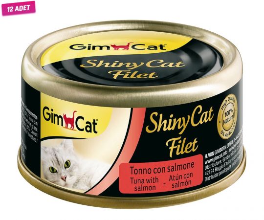 Gimcat Shinycat Tuna Balıklı ve Somonlu Yetişkin Konserve Kedi Maması 70 Gr - 12 Adet