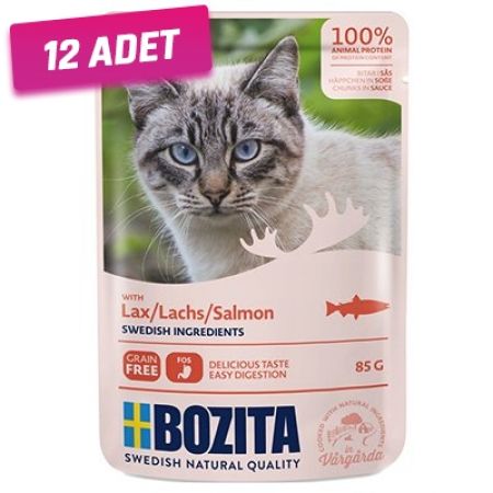 Bozita Pouch Somon Balıklı Tahılsız Yetişkin Konserve Kedi Maması 85 Gr - 12 Adet
