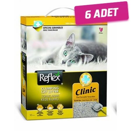 Reflex Klinik Özel Tanecik Süper Hızlı Topaklanan Kedi Kumu 10 Lt - 6 Adet