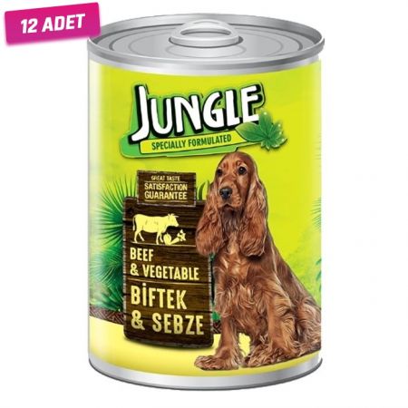 Jungle Biftek ve Sebzeli Yetişkin Köpek Konservesi 415 Gr - 12 Adet