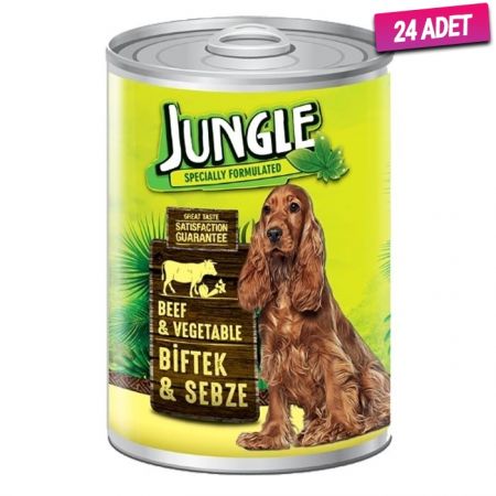 Jungle Biftek ve Sebzeli Yetişkin Köpek Konservesi 415 Gr - 24 Adet