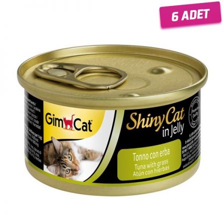 Gimcat Shinycat Tuna Balıklı Çimenli Yetişkin Kedi Konservesi 70 Gr - 6 Adet