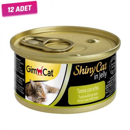 Gimcat Shinycat Tuna Balıklı Çimenli Yetişkin Kedi Konservesi 70 Gr - 12 Adet