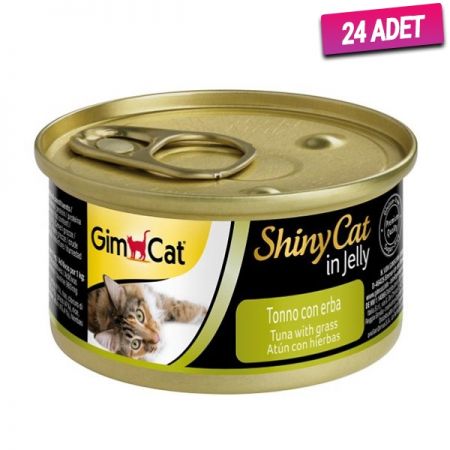Gimcat Shinycat Tuna Balıklı Çimenli Yetişkin Kedi Konservesi 70 Gr - 24 Adet