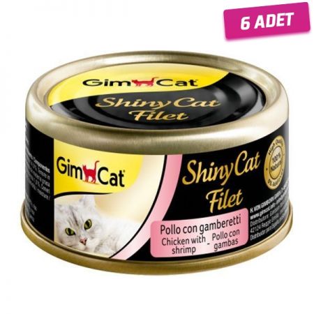 Gimcat Shinycat Kıyılmış Fileto Öğünlük Kedi Konservesi Tavuklu ve Karidesli 70 gr - 6 Adet