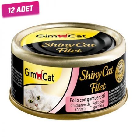 Gimcat Shinycat Kıyılmış Fileto Öğünlük Kedi Konservesi Tavuklu ve Karidesli 70 gr - 12 Adet