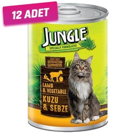 Jungle Kuzu Etli ve Sebzeli Yetişkin Konserve Kedi Maması 415 Gr - 12 Adet