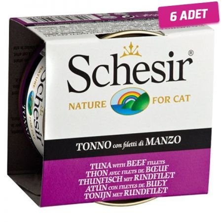 Schesir Ton Balık ve Sığır Etli Jöleli Konserve Kedi Maması 85 Gr - 6 Adet