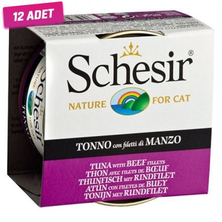 Schesir Ton Balık ve Sığır Etli Jöleli Konserve Kedi Maması 85 Gr - 12 Adet