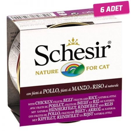 Schesir Tavuk ve Sığır Etli Naturel Konserve Kedi Maması 85 Gr - 6 Adet