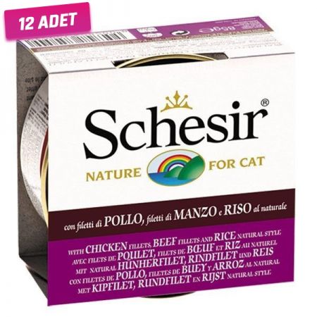 Schesir Tavuk ve Sığır Etli Naturel Konserve Kedi Maması 85 Gr - 12 Adet