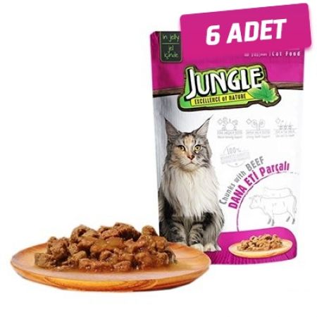 Jungle Biftekli Pouch Yetişkin Kısırlaştırılmış Konserve Kedi Maması 85 Gr - 6 Adet