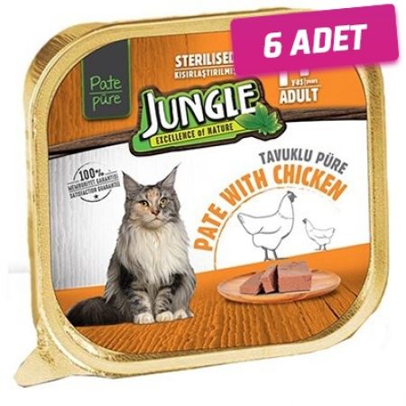 Jungle Tavuklu Pate Yetişkin Kısırlaştırılmış Konserve Kedi Maması 100 Gr - 6 Adet