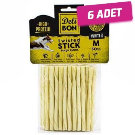 Delibon Orta Boy Deri Burgu Çubuk Köpek Ödülü Beyaz 50 Adet - 6 Adet