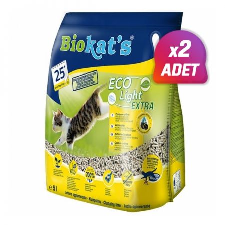 2 Adet - Biokats Eco Light Extra Pelet Aktif Karbonlu Kedi Kumu 5 Lt