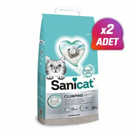 2 Adet - Sanicat Clumping White Cotton Oksijen Kontrol Topaklanan Kedi Kumu 10 Lt