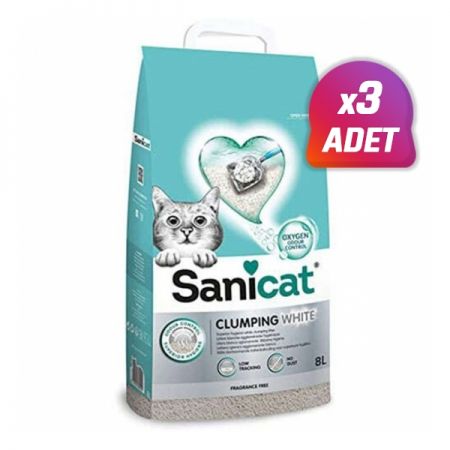 3 Adet - Sanicat Clumping White Oksijen Kontrol Süper Topaklanan Kedi Kumu 8 Lt