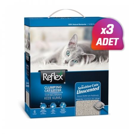 3 Adet - Reflex Hassas Kediler için Aktif Karbonlu Topaklanan Kedi Kumu 1 Adet 6 Lt