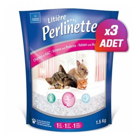 3 Adet - Perlinette Kitten Rodent Yavru Kedi ve Kemirgen Kristal Kumu 1.5 Kg