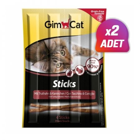 2 Adet - Gimcat Sticks Hindi ve Tavşanlı Kedi Ödül Çubuğu 4 Adet 20 Gr