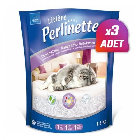 3 Adet - Perlinette Cat Detect Hastalık Kontrolu Kristal Kedi Kumu 1.5 Kg