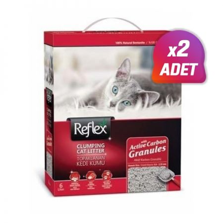 2 Adet - Reflex Granül Aktif Karbonlu Topaklanan Kedi Kumu 6 Lt