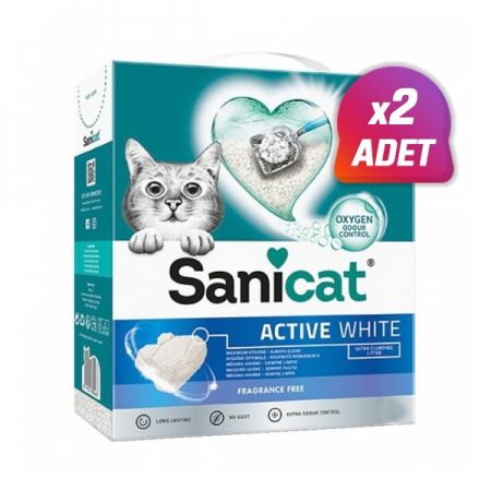 2 Adet - Sanicat Active White Ultra Topaklanan Doğal Kedi Kumu 6 Lt