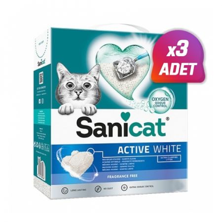 3 Adet - Sanicat Active White Ultra Topaklanan Doğal Kedi Kumu 6 Lt