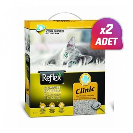 2 Adet - Reflex Klinik Özel Tanecik Süper Hızlı Topaklanan Kedi Kumu 10 Lt